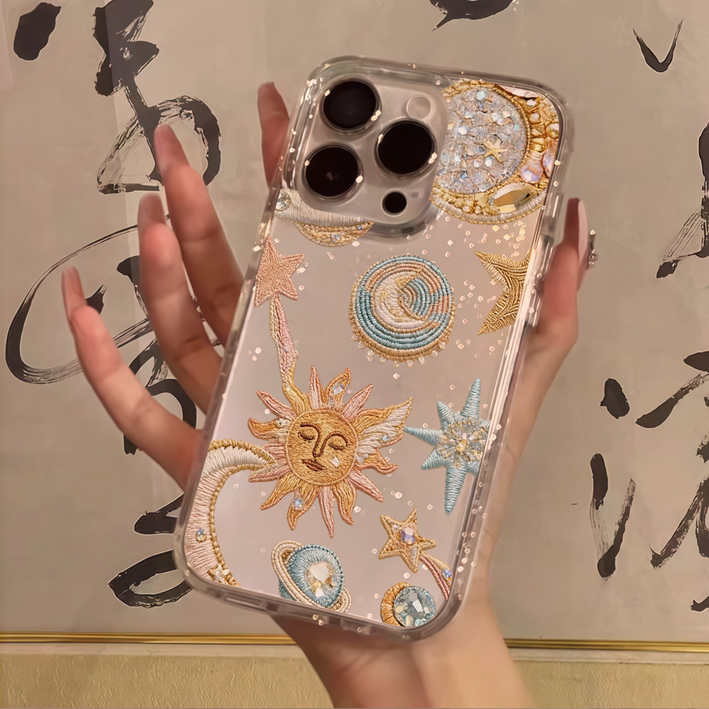 Clear Shockproof Bumper Case - Yaratıcılık Yıldızları Ay Şeffaf Simli Telefon