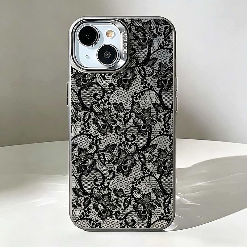 Vintage Floral Pattern Soft Case - Vintage Siyah Dantel Çiçekli Gül Desenli