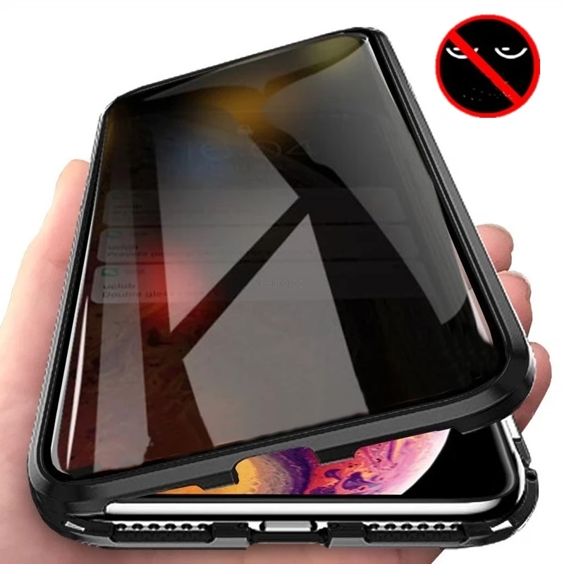 Anti Spy Privacy Glass Case - Manyetik Temperli Cam Gizlilik Metal Kılıf