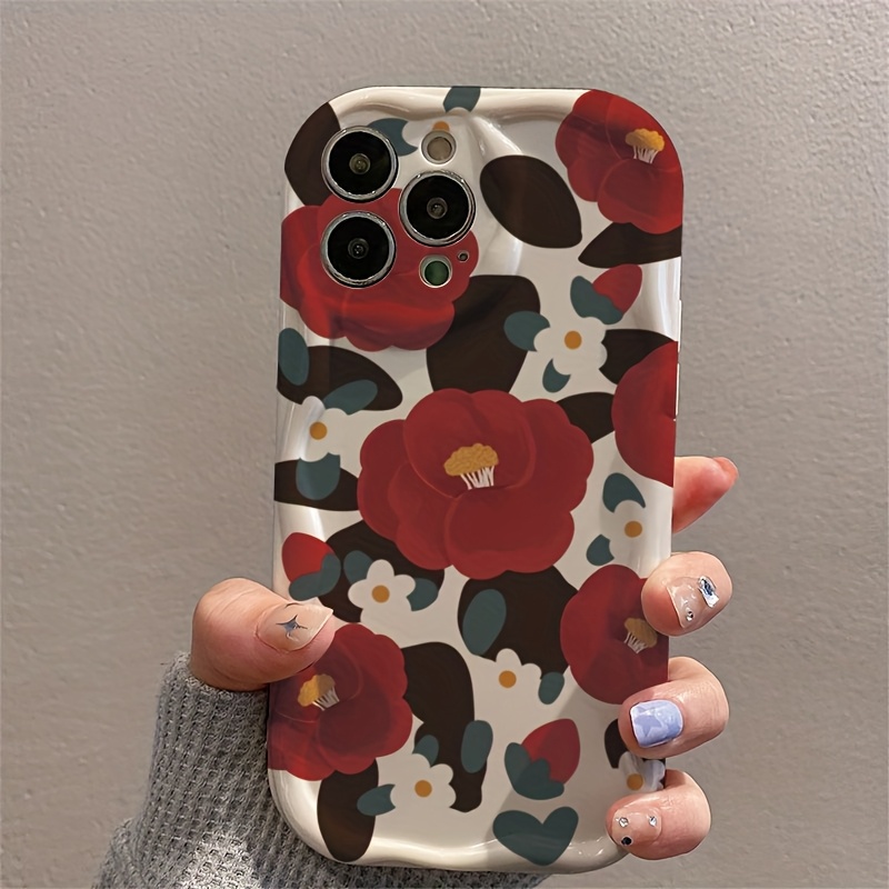Vintage Floral Pattern Soft Case - Vintage Kırmızı Kamelya Çiçeği Dalga Desenli