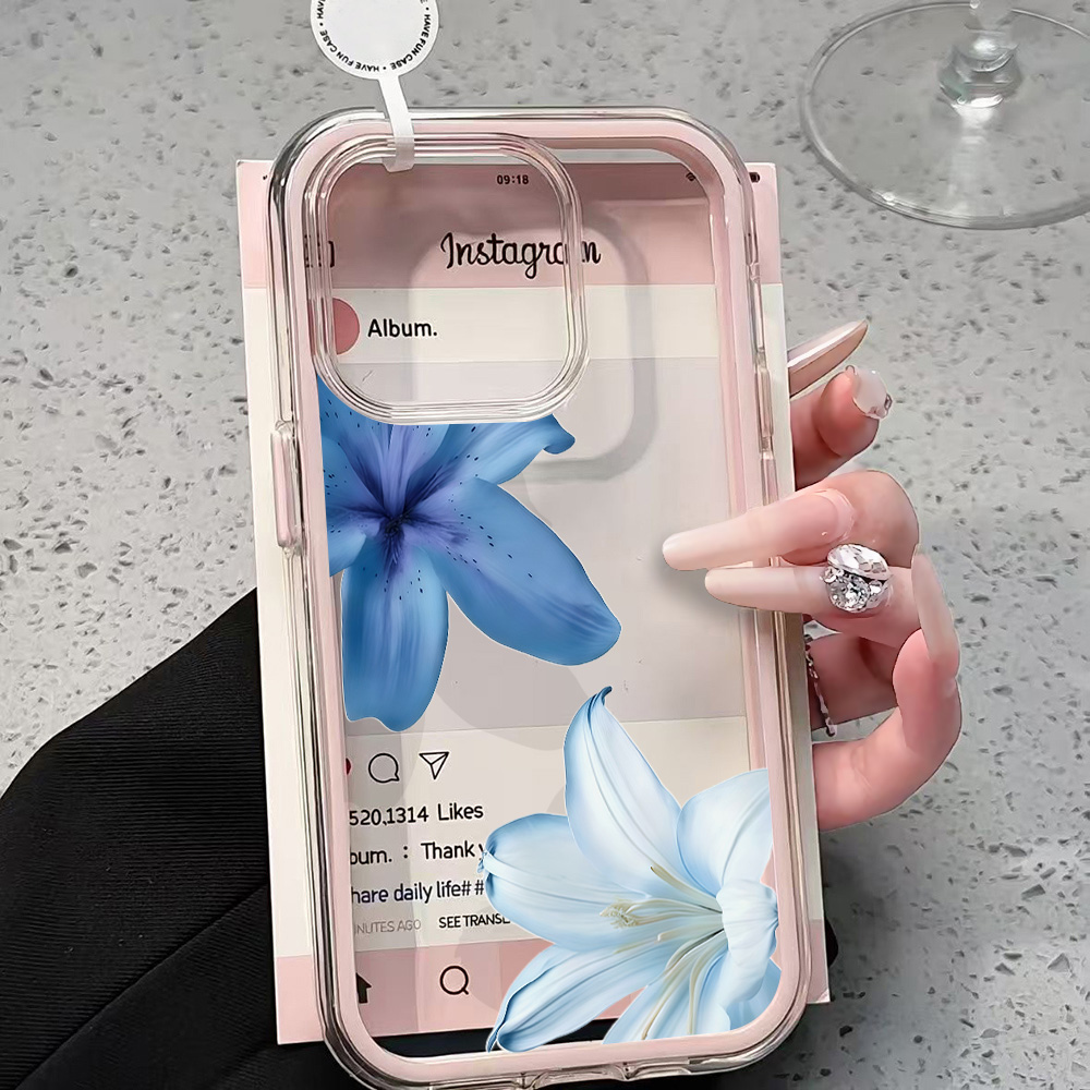 Mavi Zambak Çiçekli Şeffaf Tel - Clear Shockproof Bumper Case incelemesi ve fiyatı